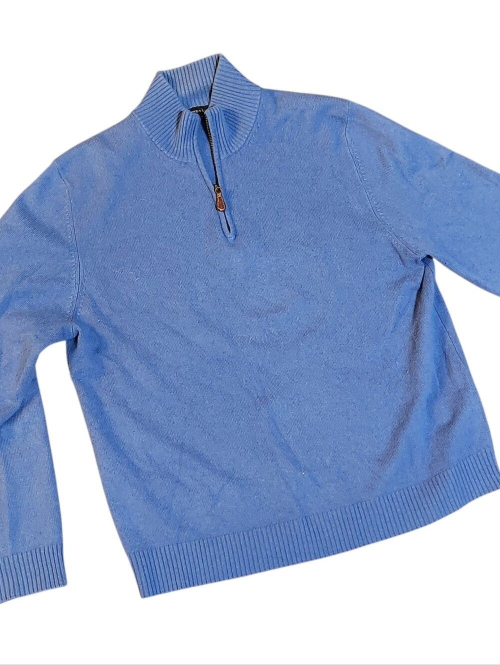 Lands' End Cashmere Sweater Mens Medium 38-40 Blue 1/2 Zip Mock Neck Long Sleeve